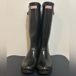 Hunter Black Gloss Knee High Original Classic Tall Rubber Rain Boots Size 10